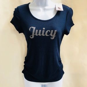 Juicy Couture Navy Rhinestone Logo Lace Up T-Shirt